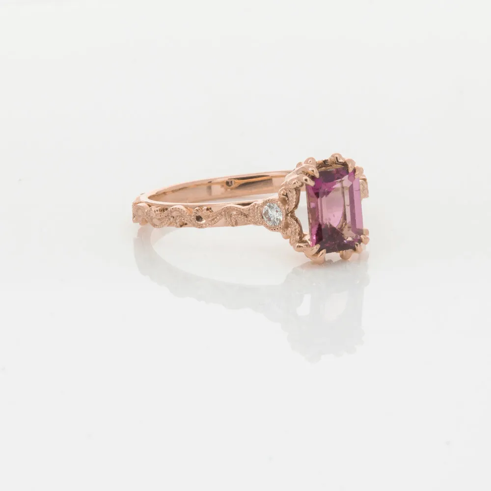 18ct Rose Gold Pink Tourmaline & Diamond Romanov Ring