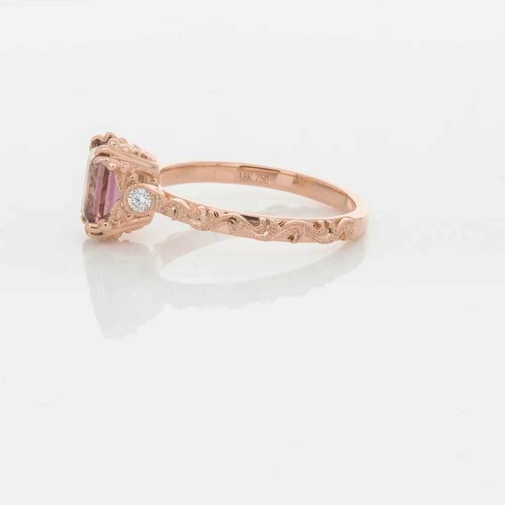 18ct Rose Gold Pink Tourmaline & Diamond Romanov Ring