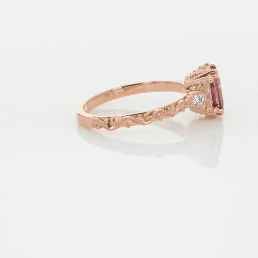 18ct Rose Gold Pink Tourmaline & Diamond Romanov Ring