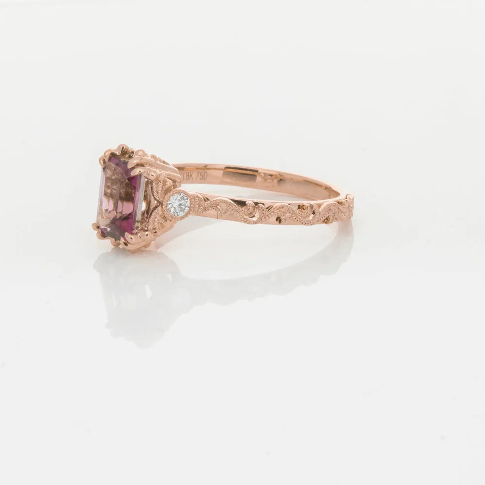 18ct Rose Gold Pink Tourmaline & Diamond Romanov Ring