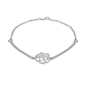 18ct White Gold 0.37ct Diamond Double Strand Flower Bracelet