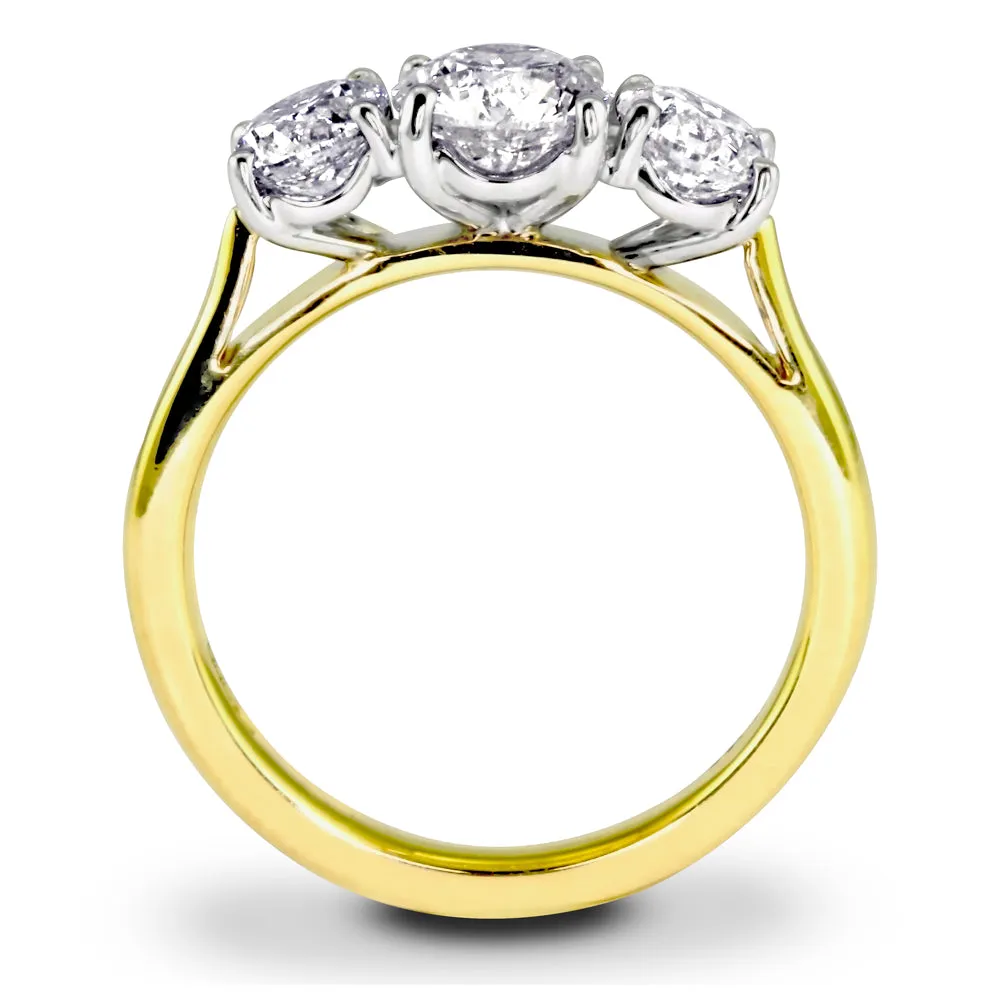 18ct Yellow Gold 2.03ct Round Brilliant Cut Diamond Three Stone Engagement Ring