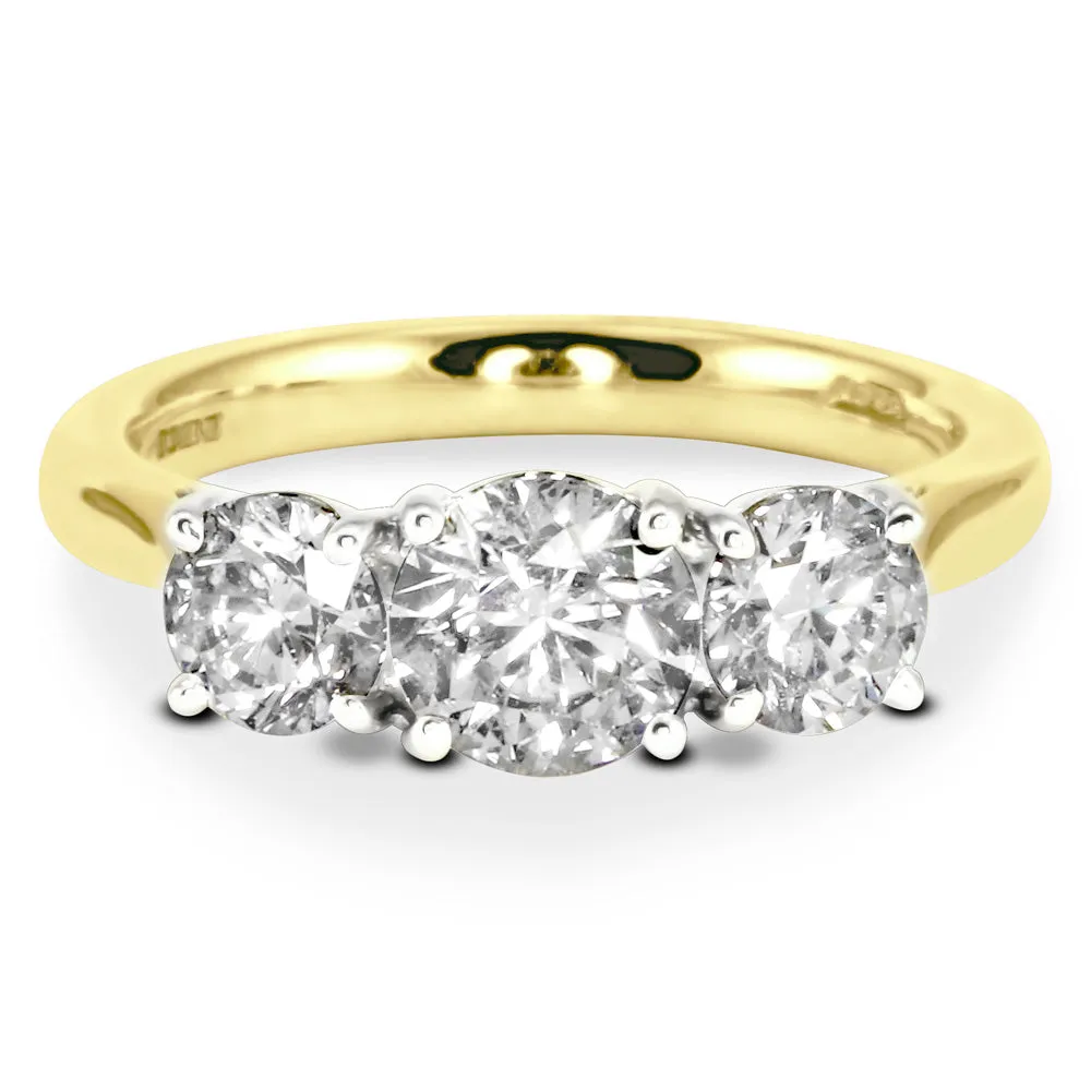18ct Yellow Gold 2.03ct Round Brilliant Cut Diamond Three Stone Engagement Ring