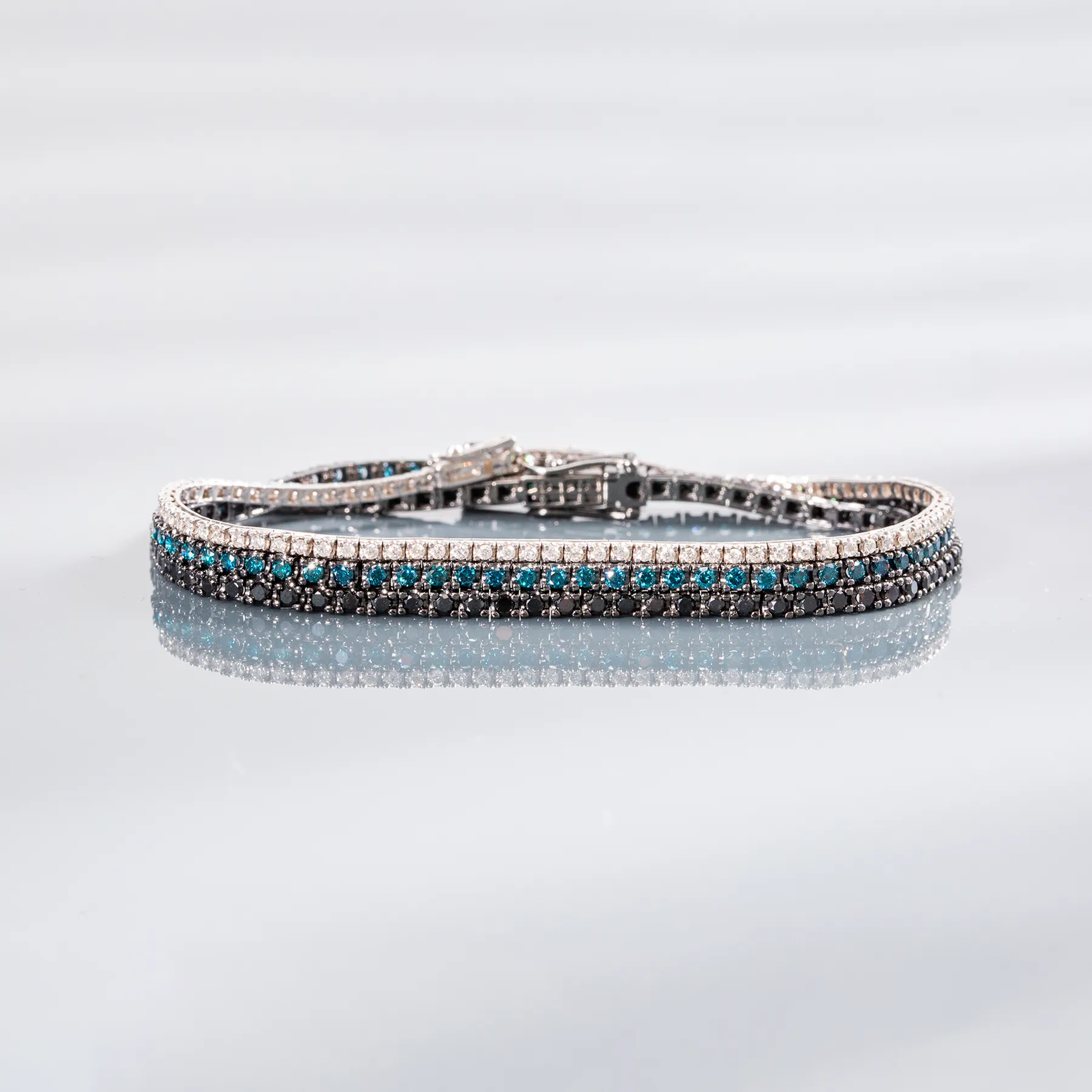18K White Gold Black Rhodium Plated & Blue Diamond Tennis Bracelet