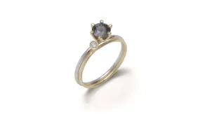 18k White Gold Claw Spinel Solitaire Ring and 18k Yellow Gold Diamond Wedding Band