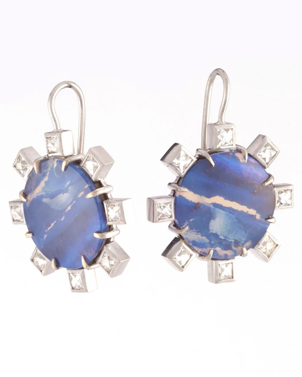18k White Gold, Diamond, and Opal Petal Earrings