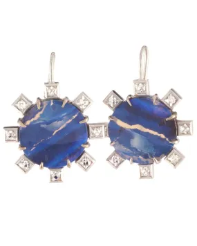 18k White Gold, Diamond, and Opal Petal Earrings