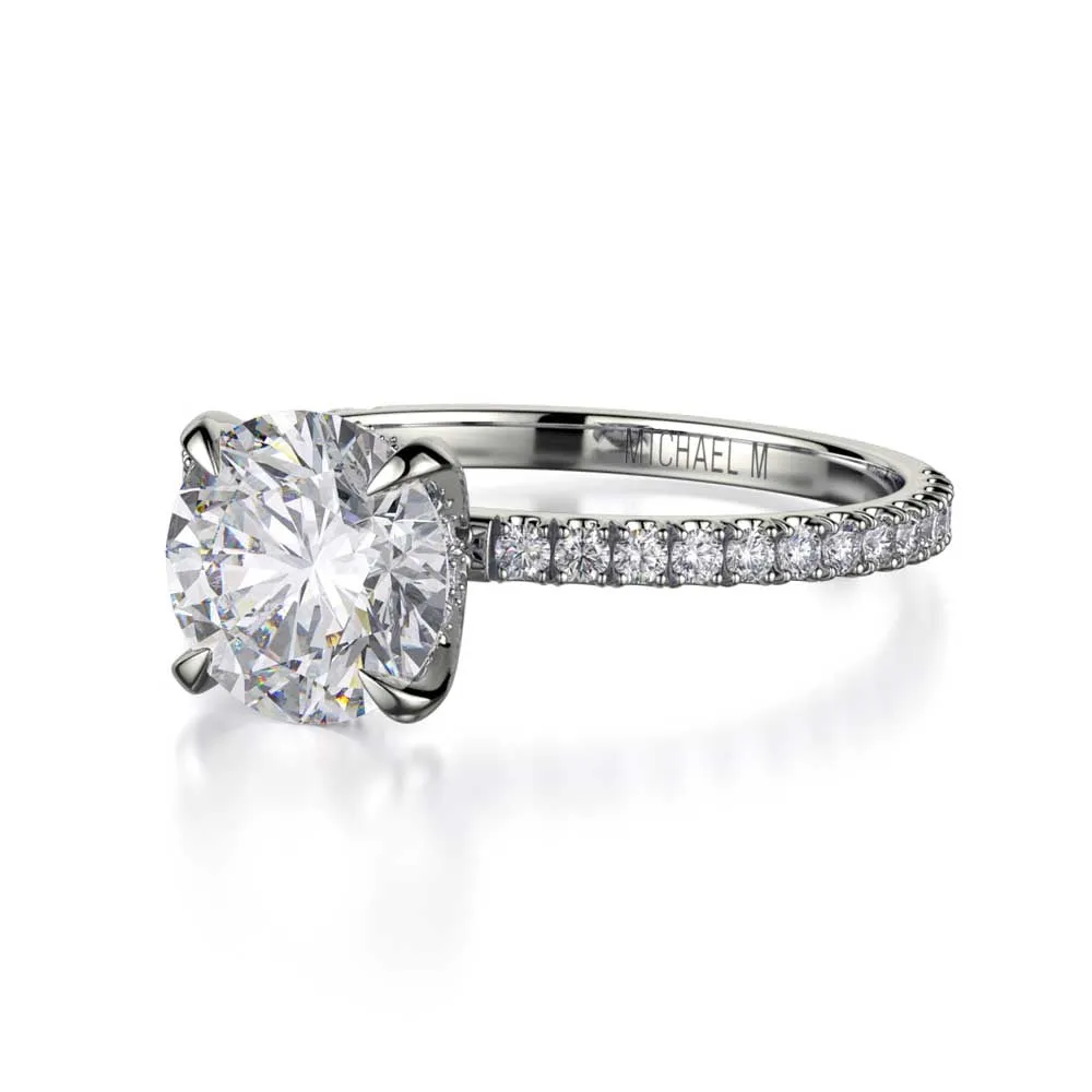 18k White Gold Diamond Engagement Ring with Diamond Hidden Halo