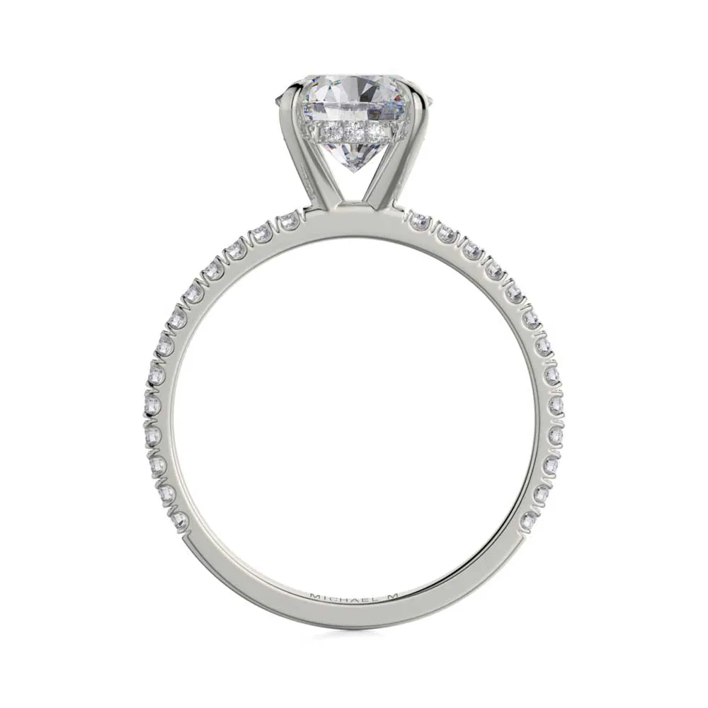 18k White Gold Diamond Engagement Ring with Diamond Hidden Halo