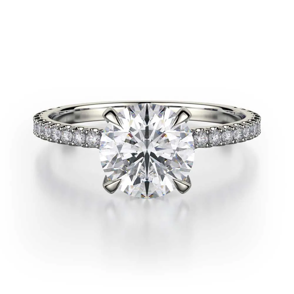 18k White Gold Diamond Engagement Ring with Diamond Hidden Halo
