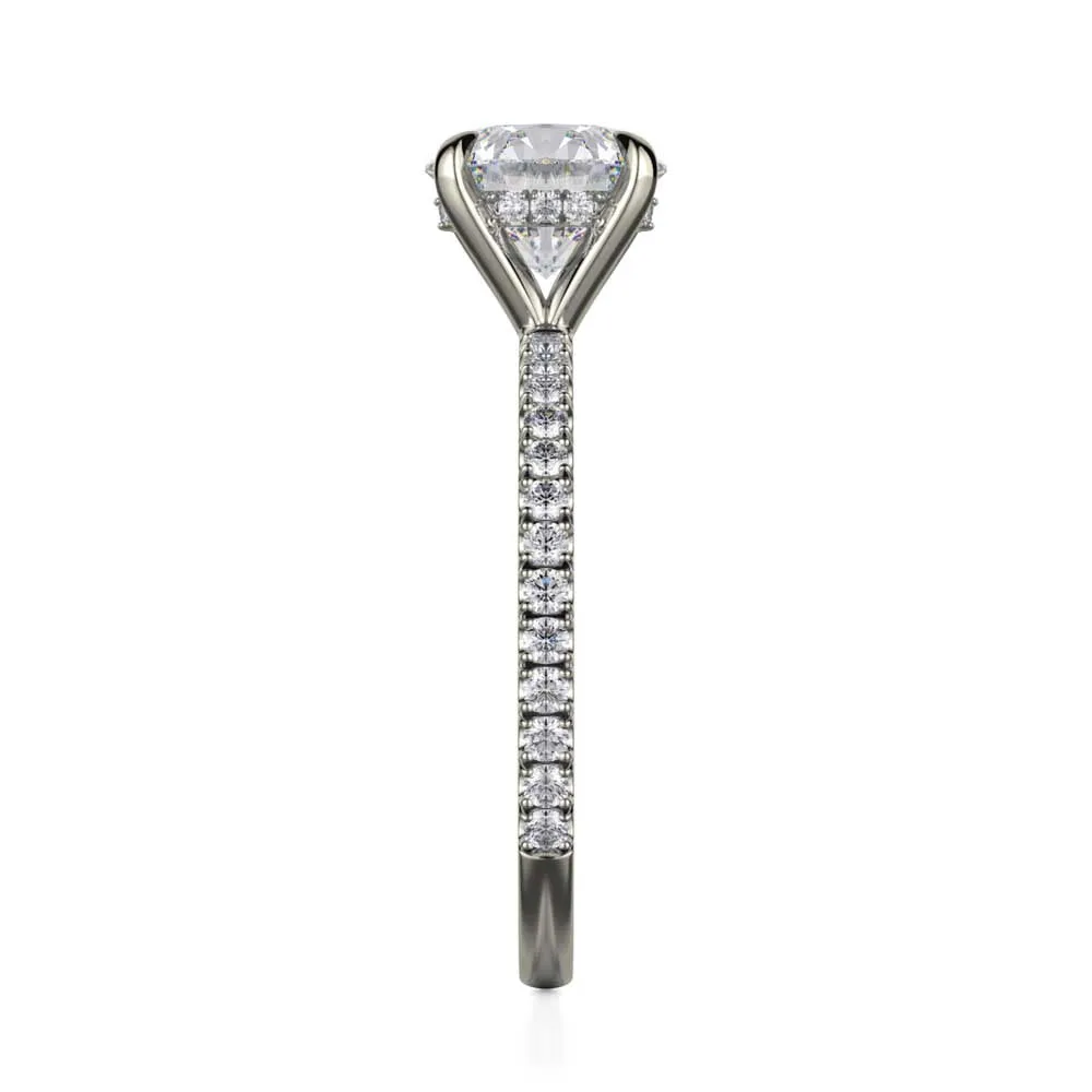 18k White Gold Diamond Engagement Ring with Diamond Hidden Halo