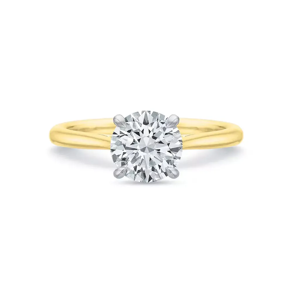 18k Yellow Gold Solitaire Engagement Ring with Diamond Hidden Halo