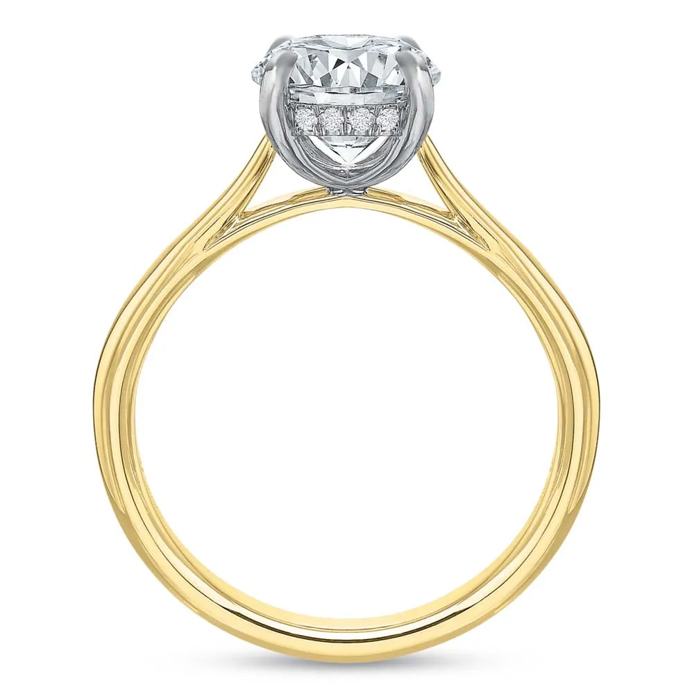 18k Yellow Gold Solitaire Engagement Ring with Diamond Hidden Halo