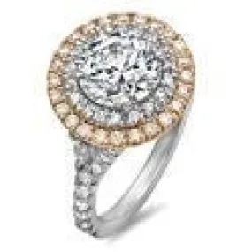 2 Ct Round Stone in Double Halo Two Tone 14K White Gold Pave Cubic Zirconia Engagement Ring