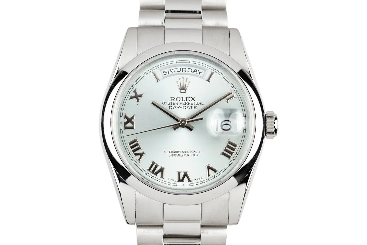 2000 Rolex Platinum Day-Date 118206 Glacier Blue Dial with Box and Papers