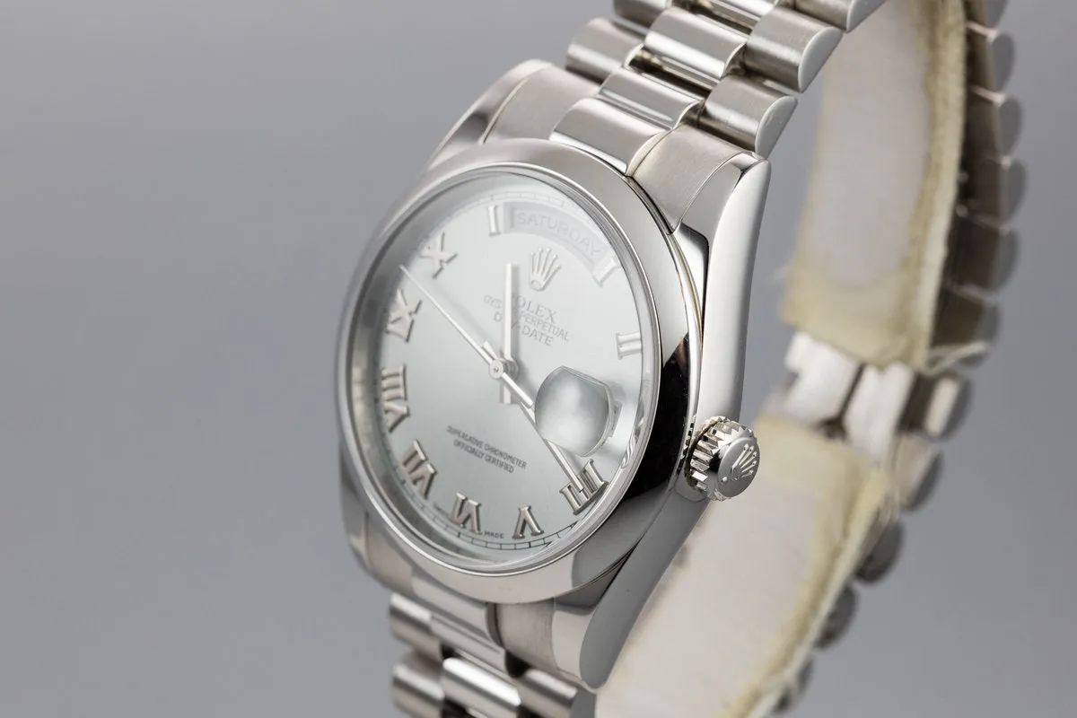2000 Rolex Platinum Day-Date 118206 Glacier Blue Dial with Box and Papers