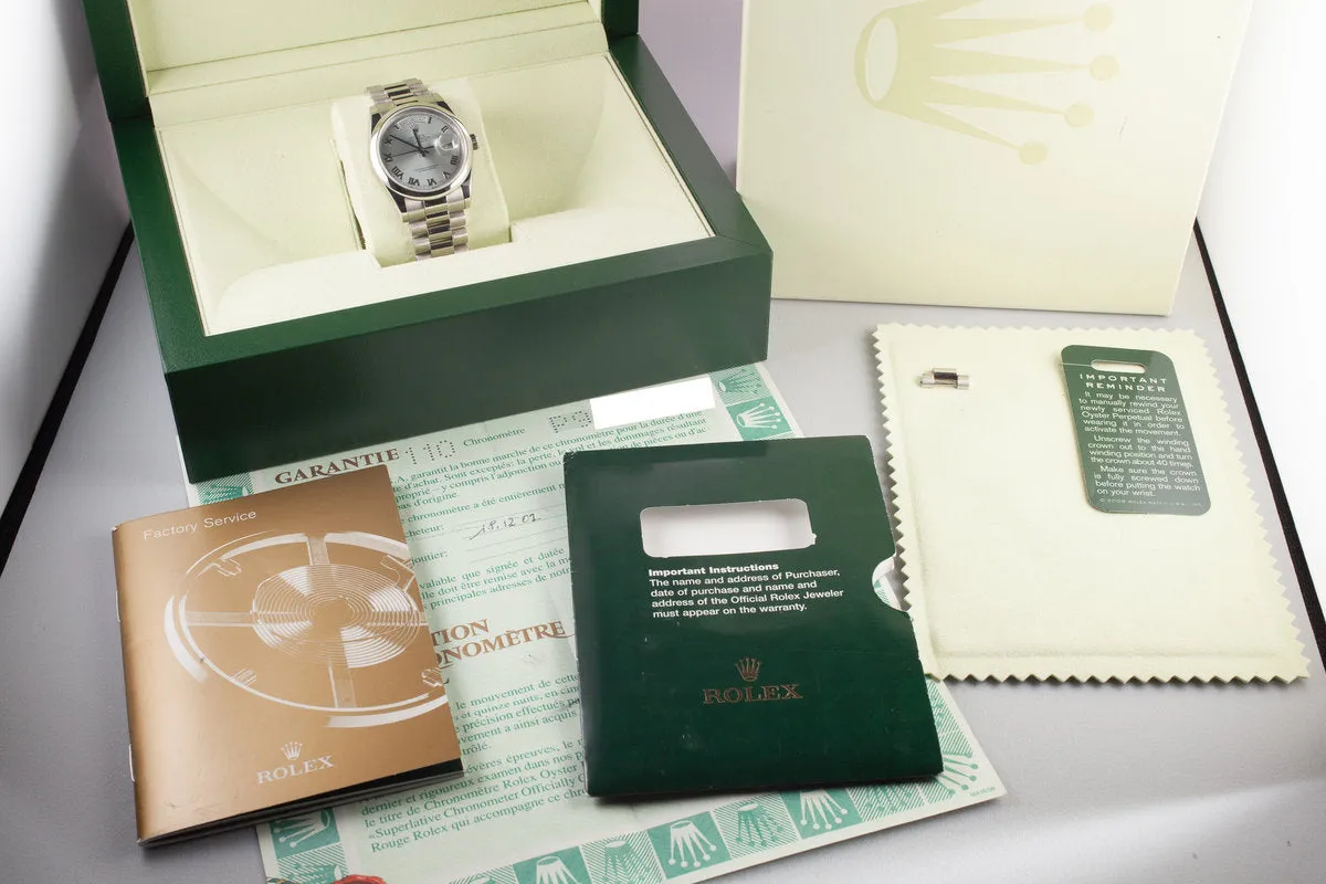 2000 Rolex Platinum Day-Date 118206 Glacier Blue Dial with Box and Papers