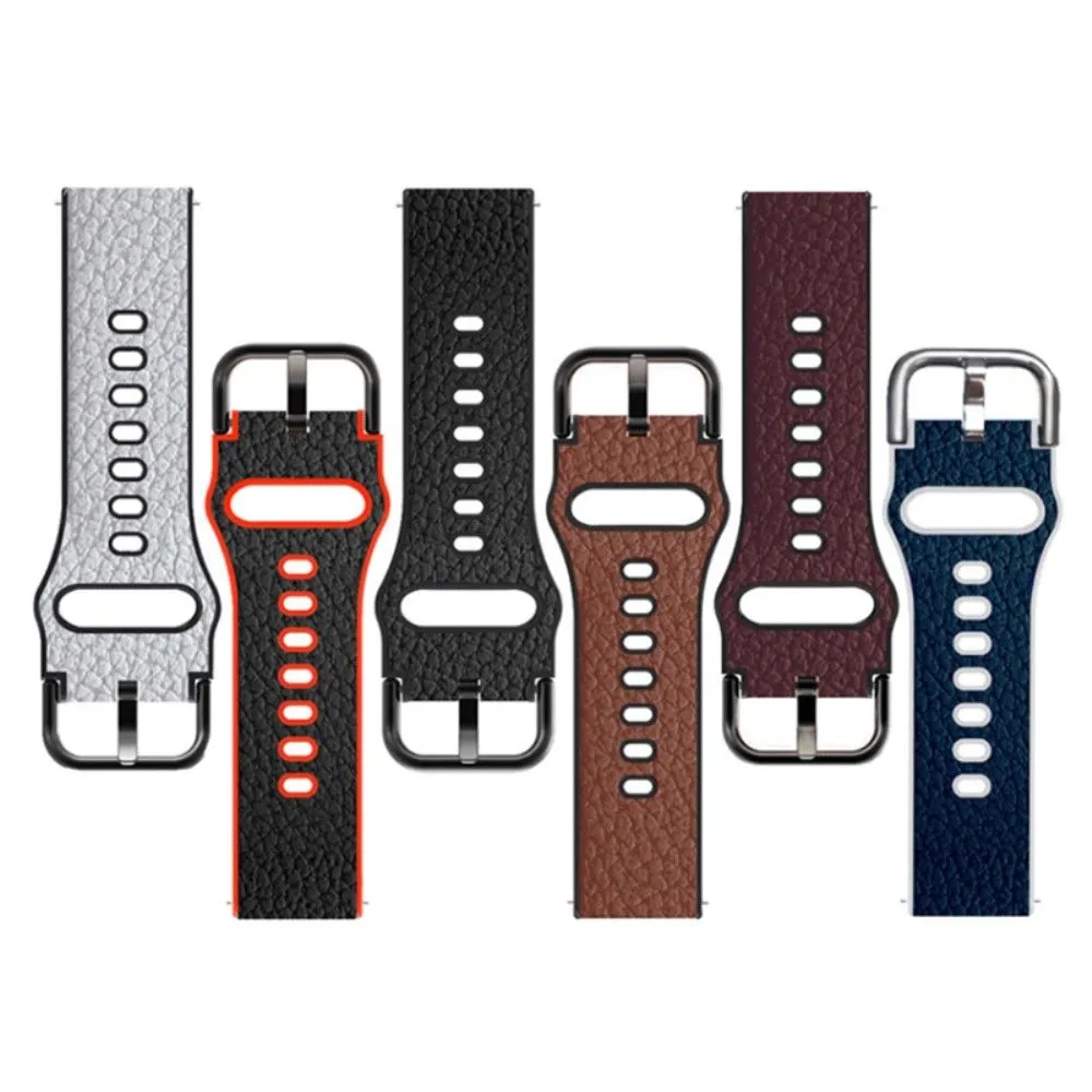 20mm Universal litchi texture leather  watch strap - Dark Brown