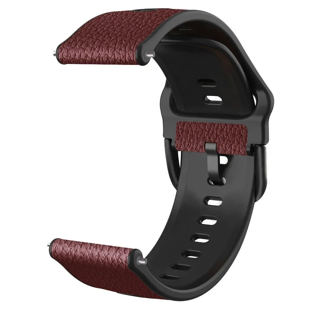 20mm Universal litchi texture leather  watch strap - Dark Brown