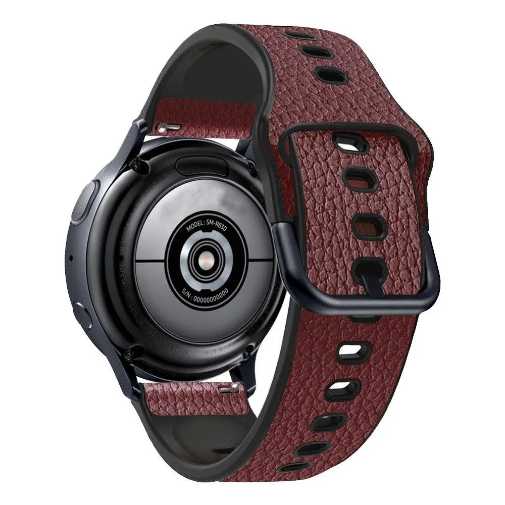 20mm Universal litchi texture leather  watch strap - Dark Brown