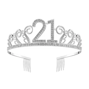 21st Birthday Metal Tiara with Diamante - Silver