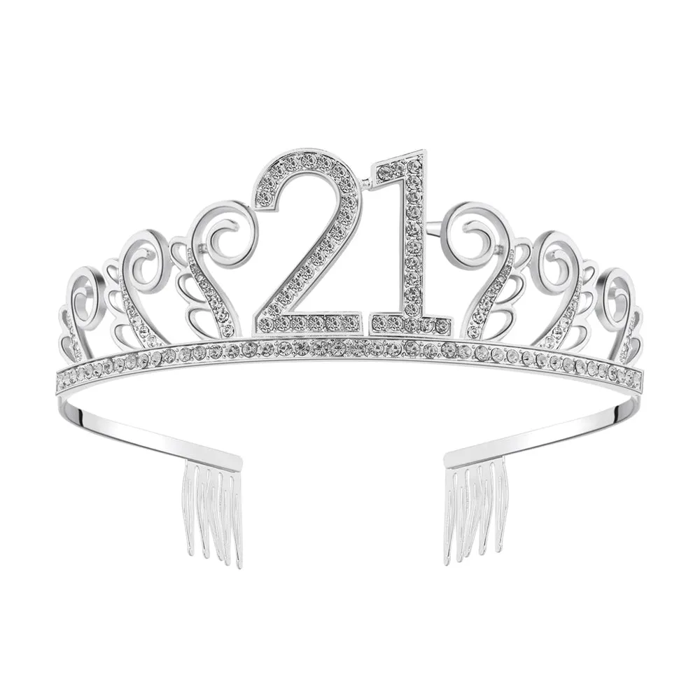 21st Birthday Metal Tiara with Diamante - Silver