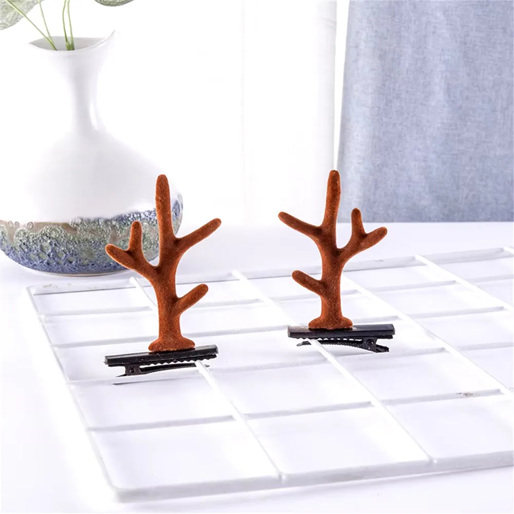 2Pcs Pack Cute Reindeer Ears Hair Clip Classic Christmas Festive Women Kids Barrettes Party Cosplay Hair Accessories for Girls