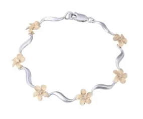 2/tone 14k Plumeria Lei Bracelet with 6 diamonds