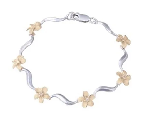 2/tone 14k Plumeria Lei Bracelet with 6 diamonds