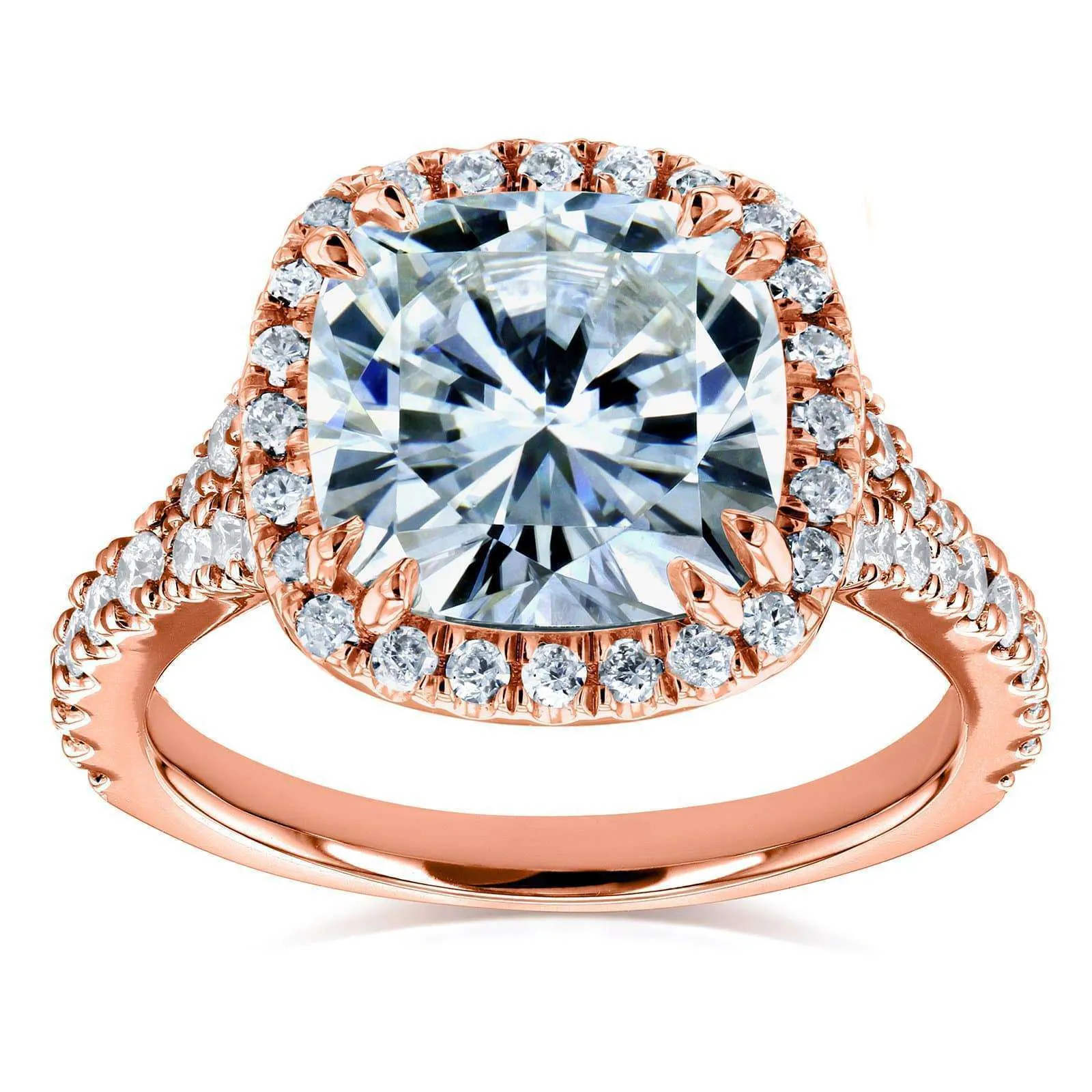 3-1/3ct.tw Bold Cushion Halo Ring- Moissanite & Natural Diamonds