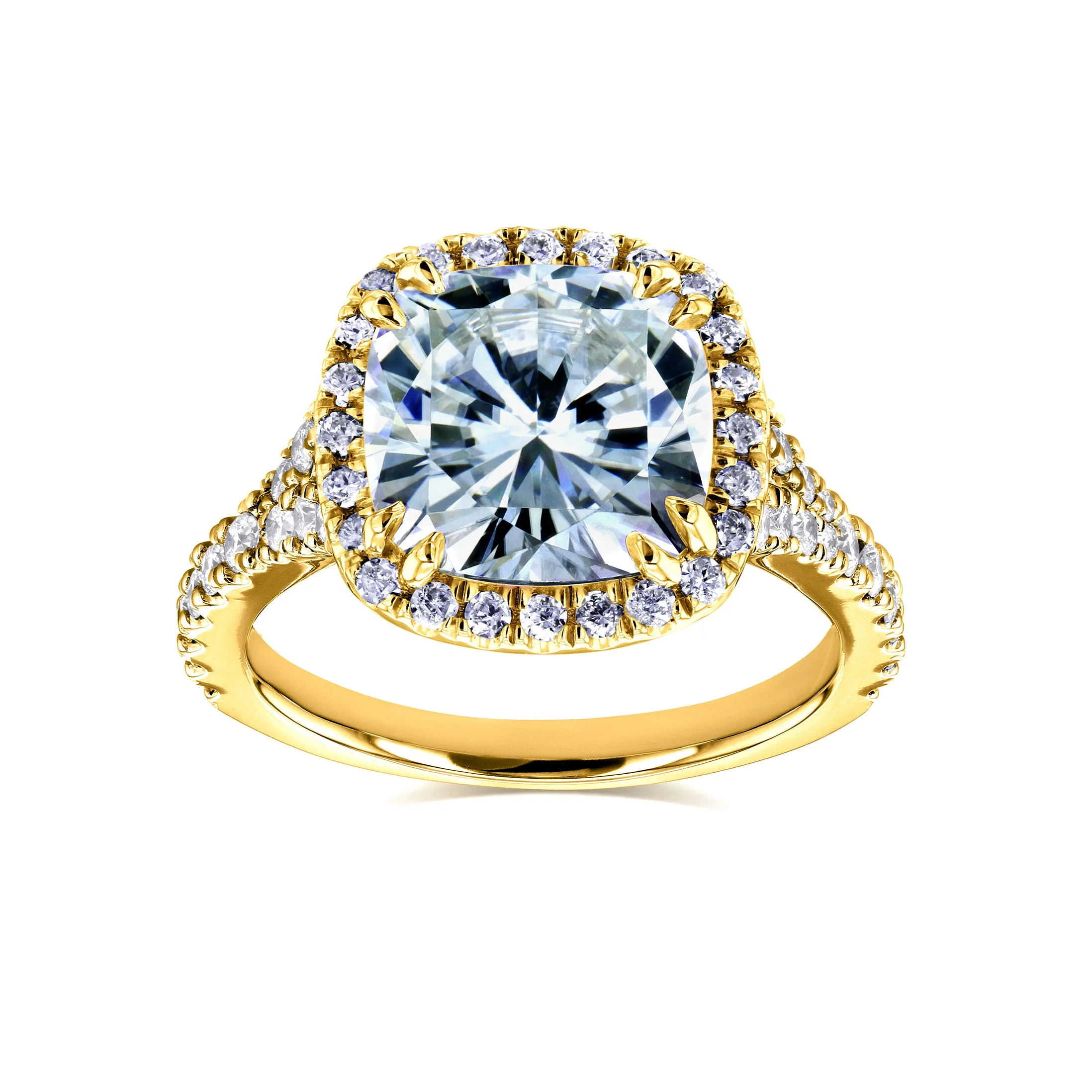 3-1/3ct.tw Bold Cushion Halo Ring- Moissanite & Natural Diamonds