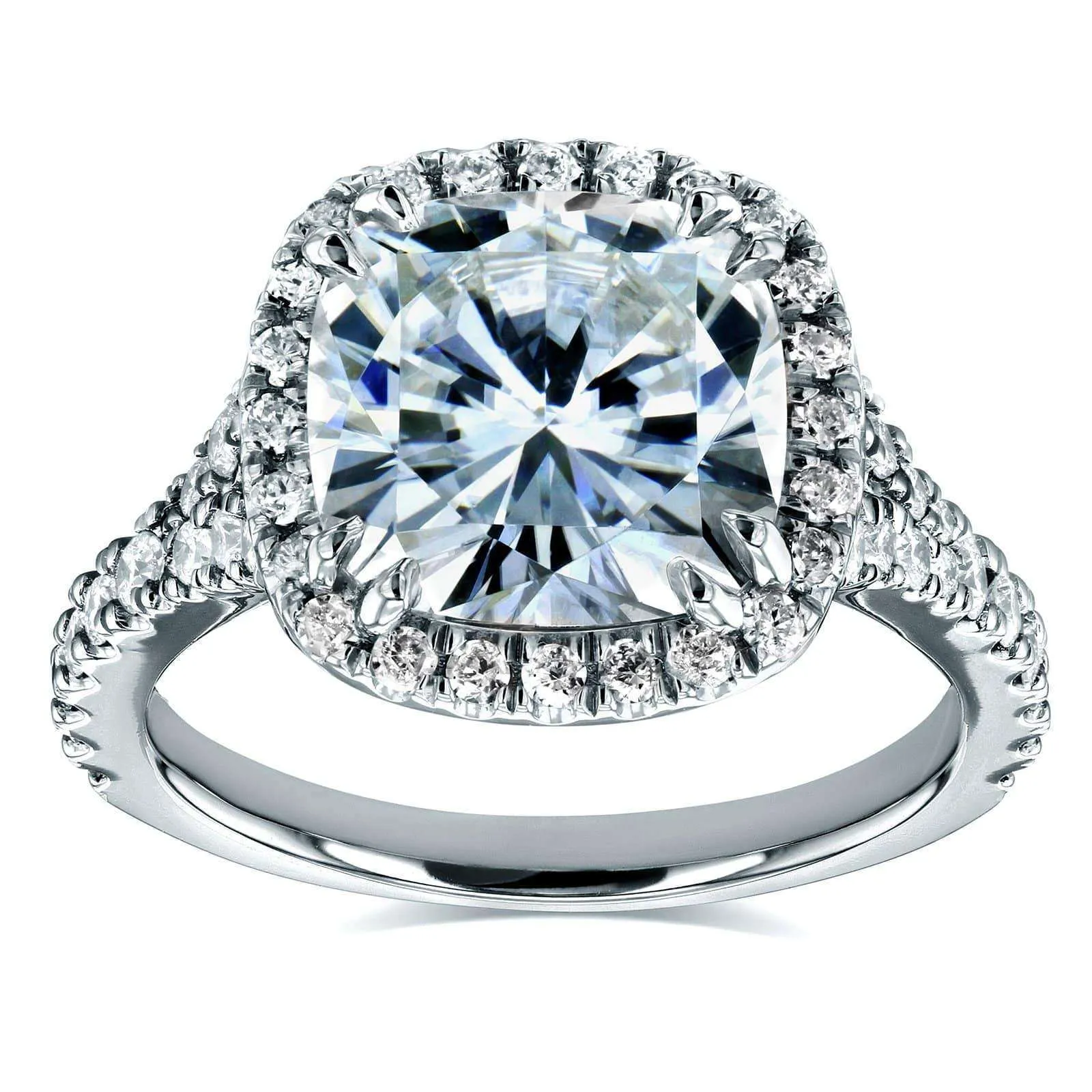 3-1/3ct.tw Bold Cushion Halo Ring- Moissanite & Natural Diamonds
