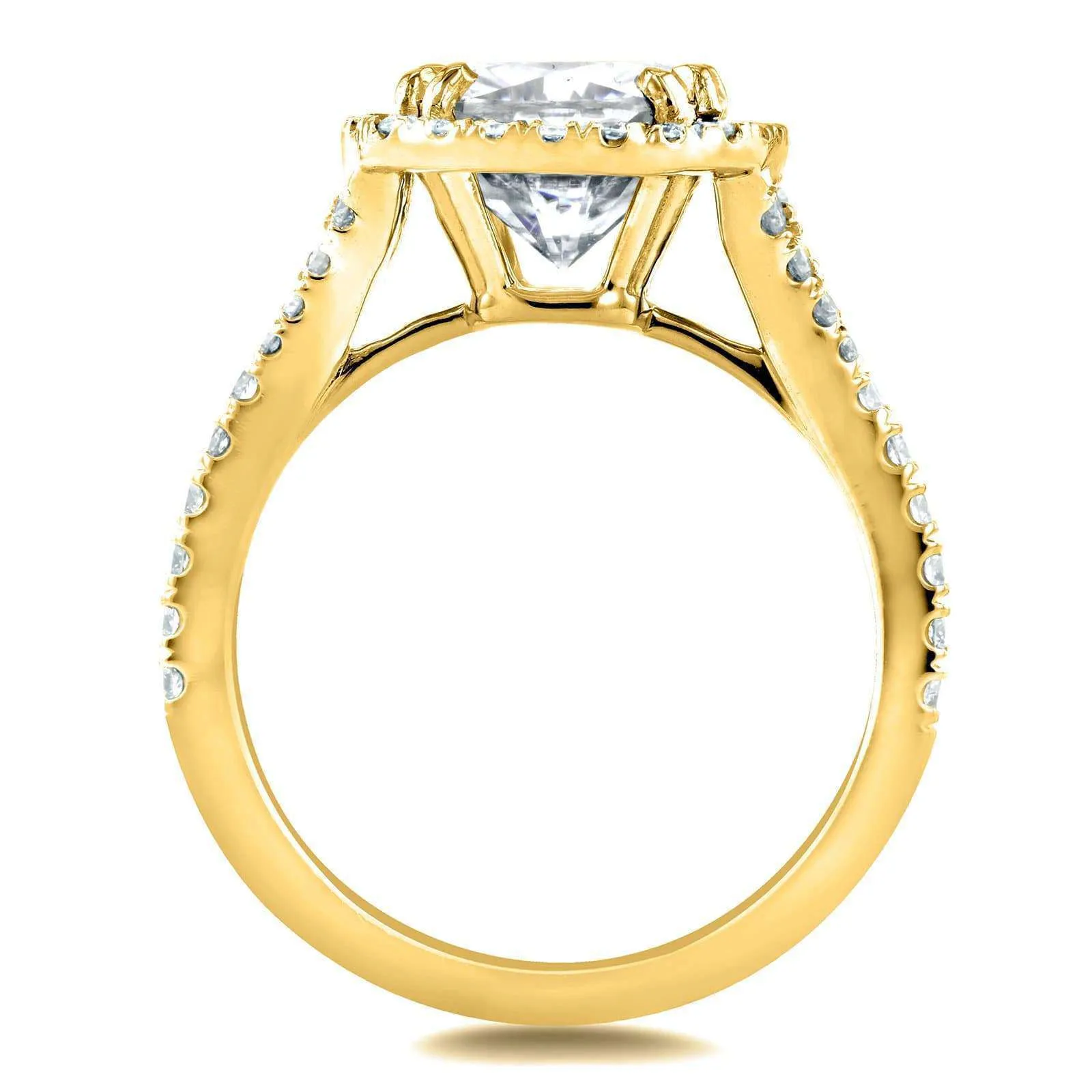 3-1/3ct.tw Bold Cushion Halo Ring- Moissanite & Natural Diamonds