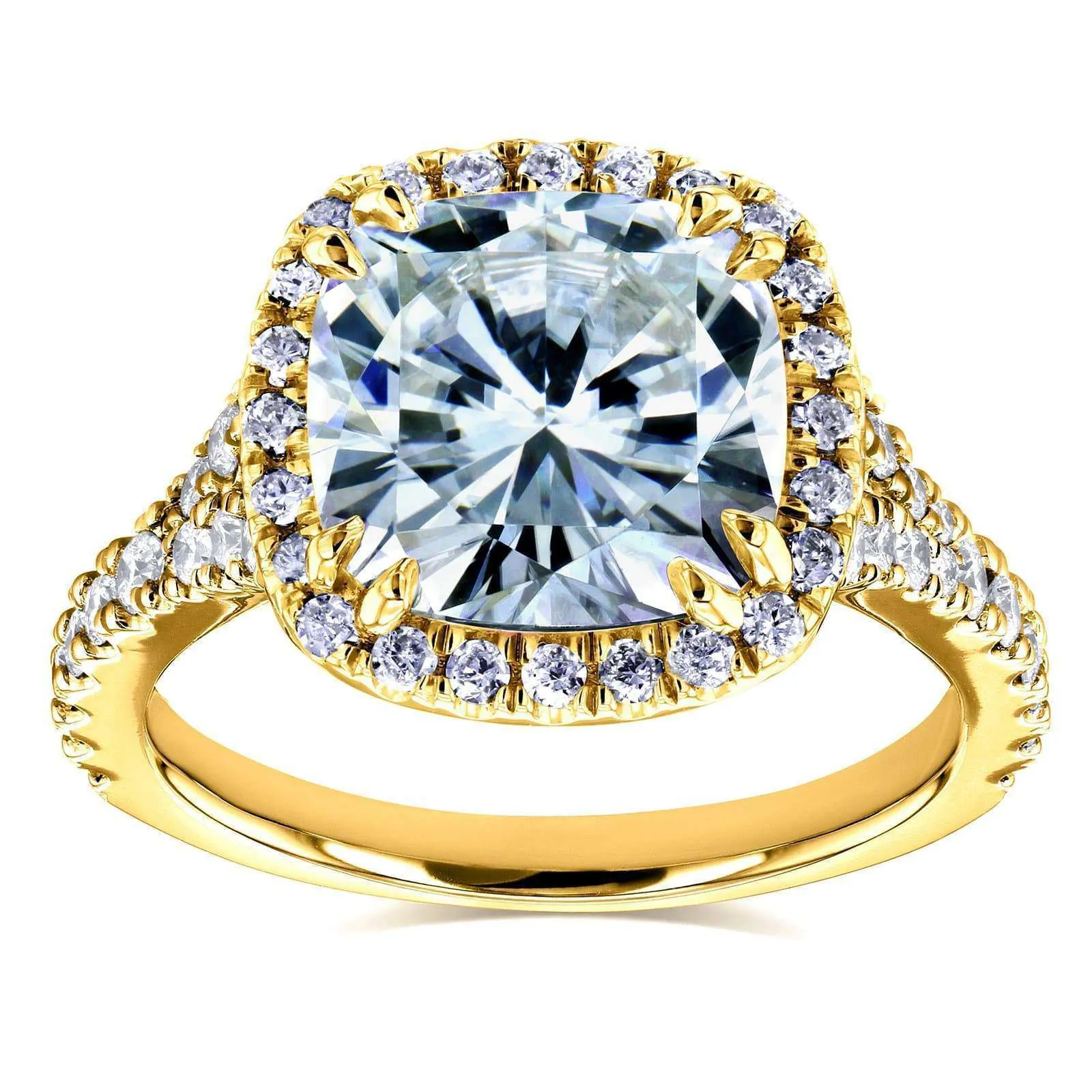 3-1/3ct.tw Bold Cushion Halo Ring- Moissanite & Natural Diamonds