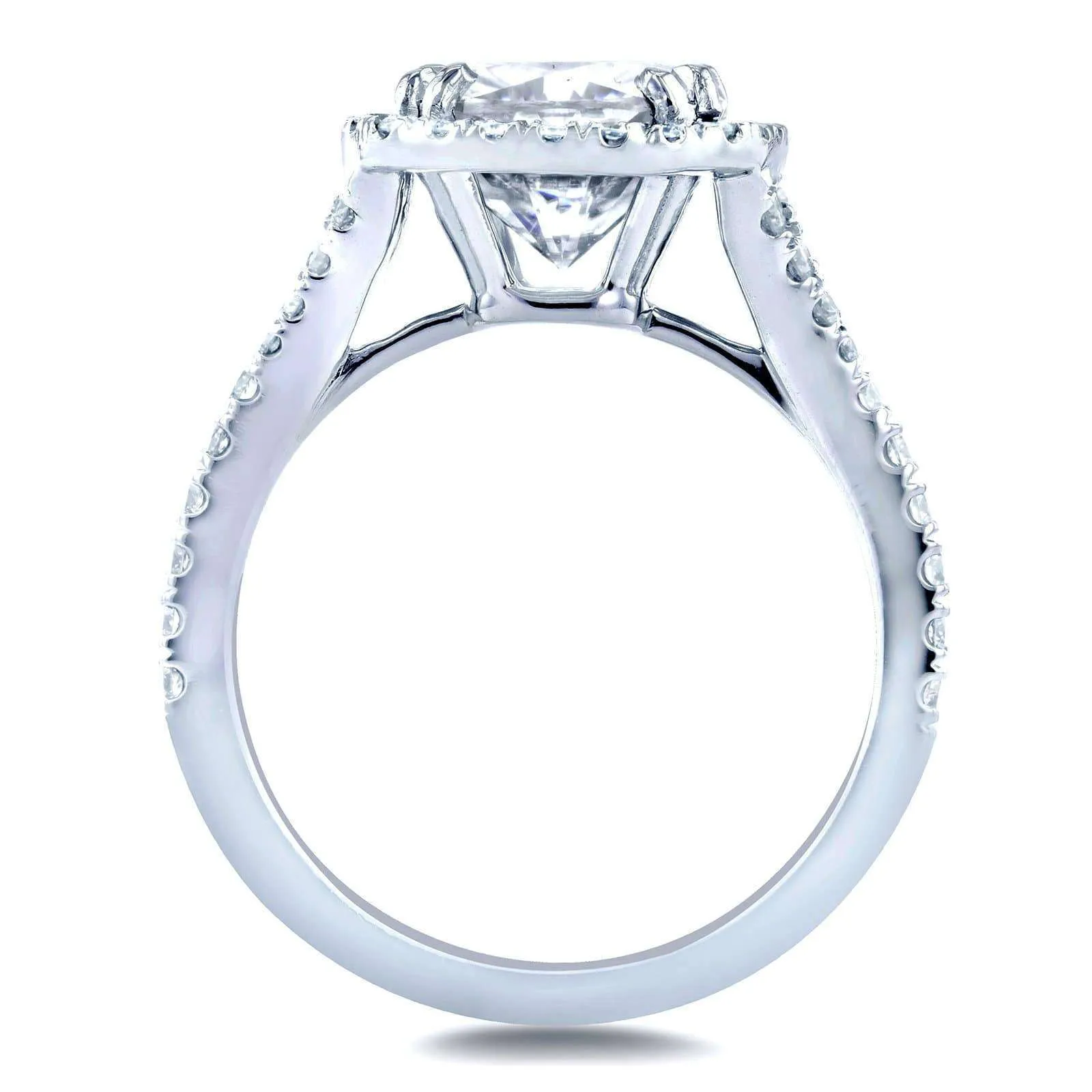 3-1/3ct.tw Bold Cushion Halo Ring- Moissanite & Natural Diamonds