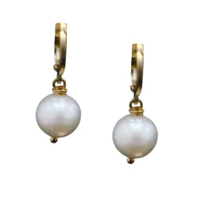 360-01-G | GOLD HUGGIE W/ 12 MM ROUND PEARL DROP