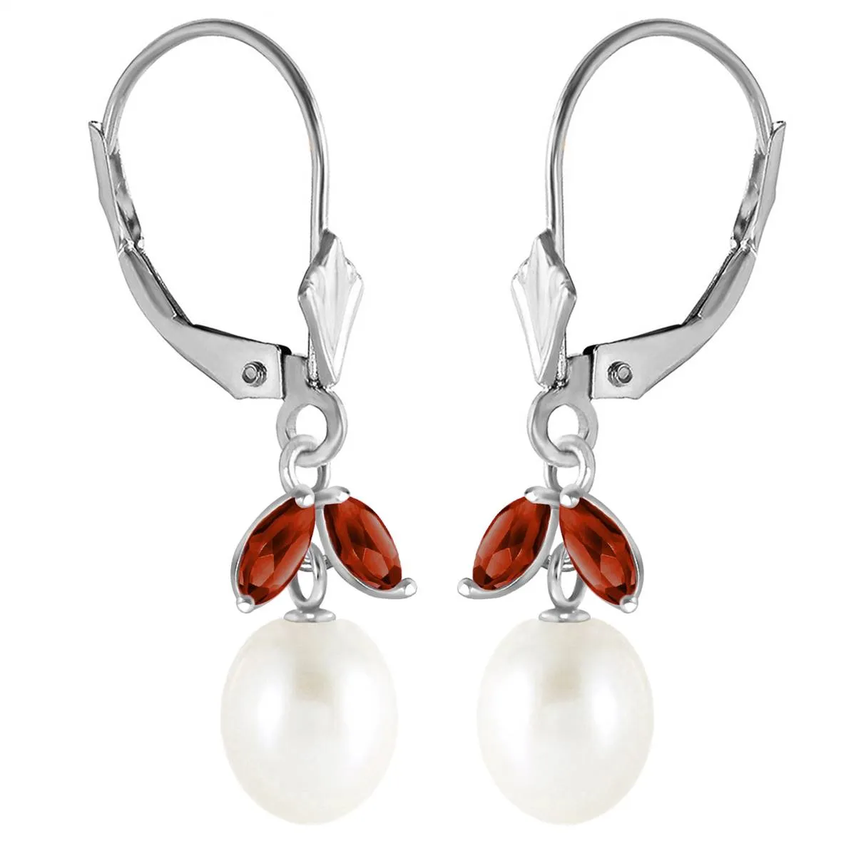 4.4 Carat 14K Solid White Gold Clean Slate Pearl Garnet Earrings