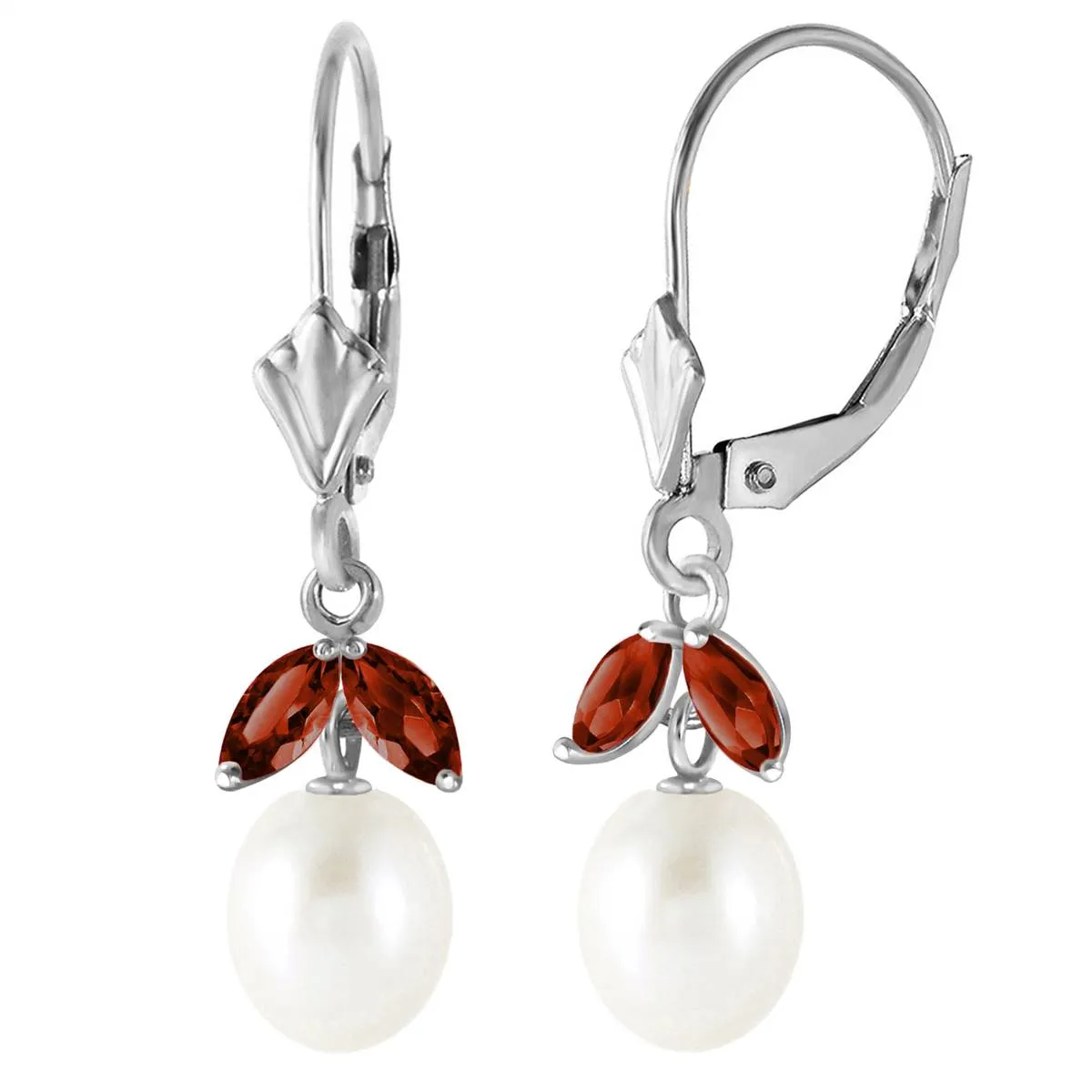 4.4 Carat 14K Solid White Gold Clean Slate Pearl Garnet Earrings