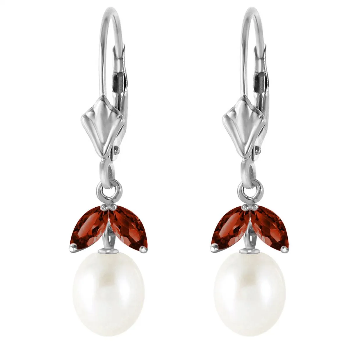 4.4 Carat 14K Solid White Gold Clean Slate Pearl Garnet Earrings