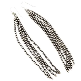 5 Strand 3mm Navajo Pearls Long Dangle Earrings Sterling Silver