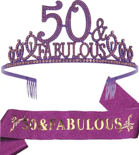 50 Birthday,50th Birthday Gifts for Women,50th Birthday Tiara Purple,50 and Fabulous,50