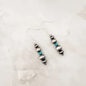 5mm Navajo Pearls & Blue Turquoise Drop Dangle Earrings Sterling Silver NPE019