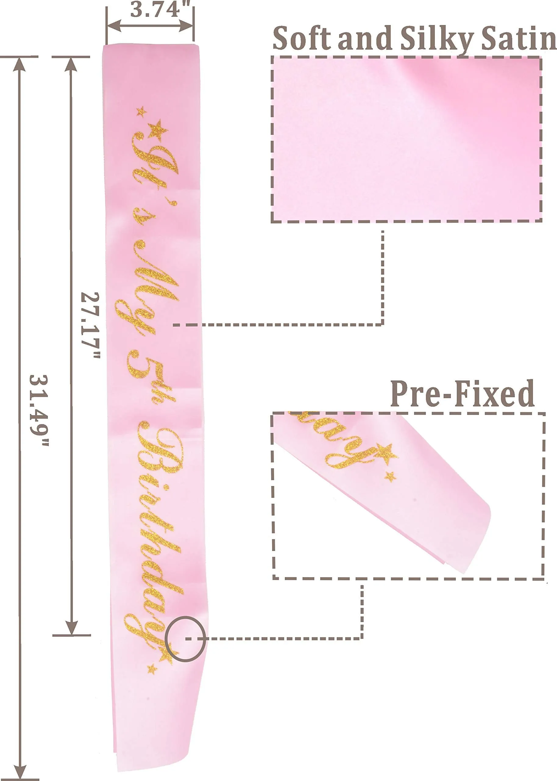 5th Birthday Gifts for Girls, 5th Birthday Tiara and Sash Pink, Happy 5th Birthday Party