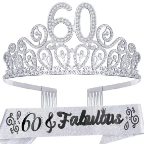 60th Birthday Sash And Tiara For Women - Fabulous Glitter Sash   Ripples