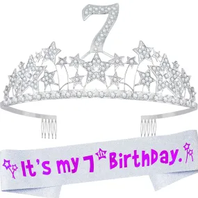 7th Birthday Gifts for Girls, 7th Birthday Tiara and Sash, 7th Birthday Decorations