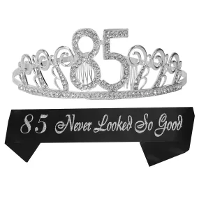 85th Birthday Sash And Tiara For Women - Fabulous Glitter Sash   Waves