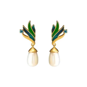 925 Silver Feather Pearl Earrings