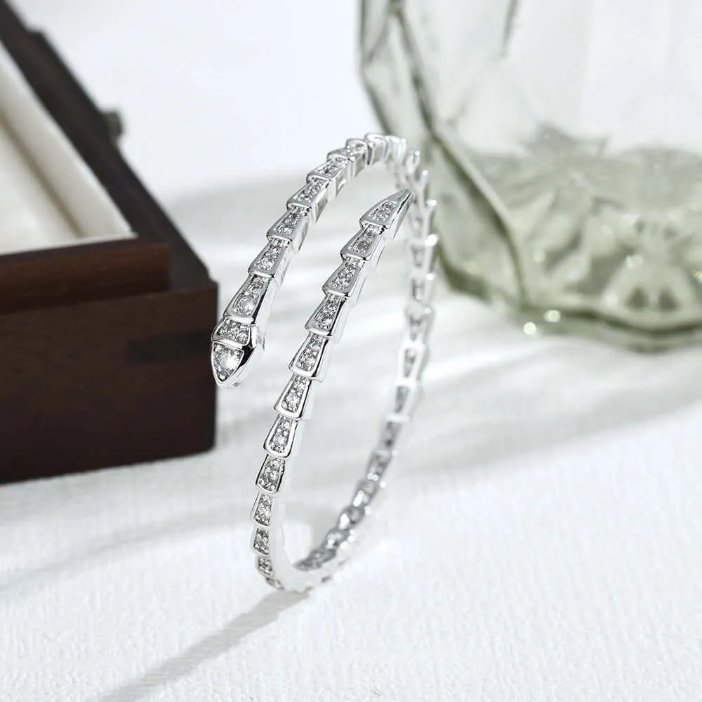 925 Silver Full Diamond Snake Bone Bracelet