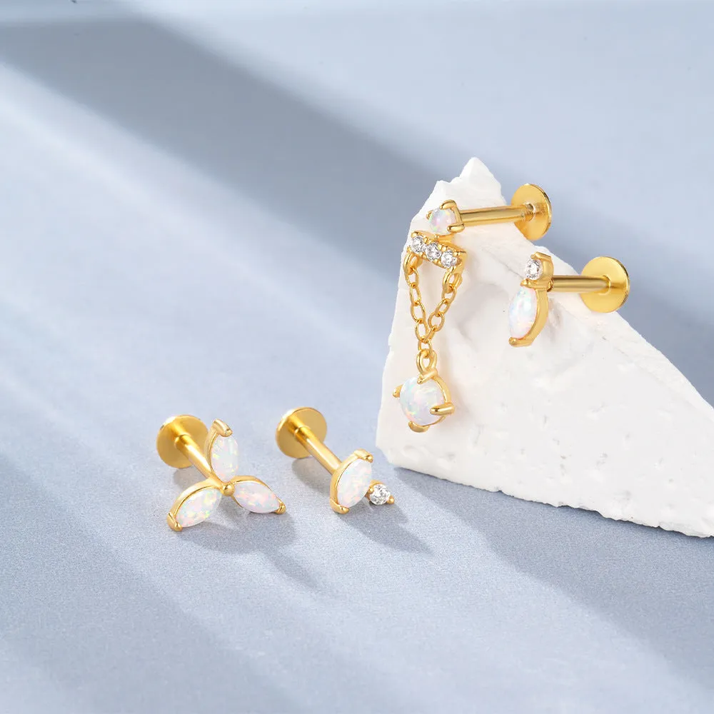 925 Silver Large Opal CZ Diamond Flat Back Earrings