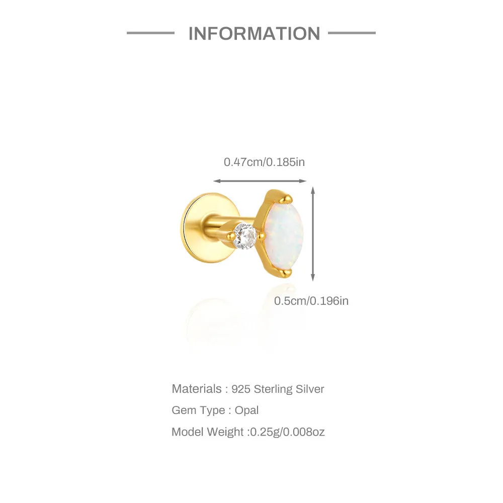 925 Silver Large Opal CZ Diamond Flat Back Earrings
